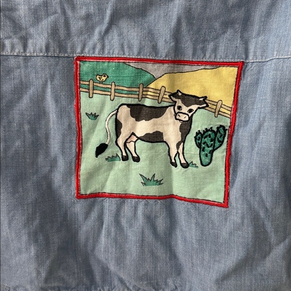 Vintage Reversible Chambray Denim Pinstripe Cow Patch Zip Jacket Kids - Picture 2 of 15